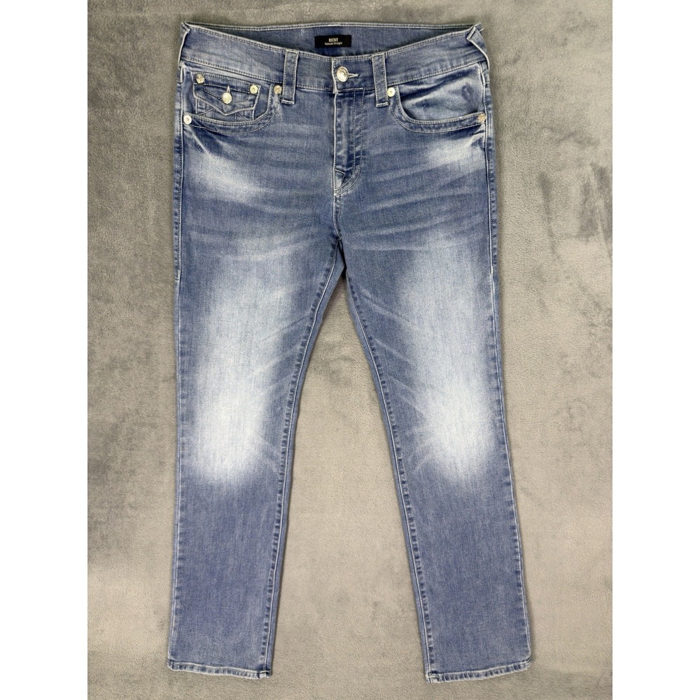 True Religion Jeans Mens 33x34** Blue Ricky Relaxed Straight Flap‎ Pocket Denim